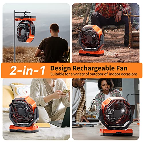Camping LED Fan with Light, 40000mAh Rechargeable Battery Powered Outdoor Tent Fan with Light and Hook, 4 Speed, Personal USB Desk Fan for Camping, Fishing, Power Outage,Hurricane, Worksite - Image 7