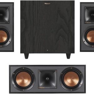 Klipsch Home Theater Bundle: R-41M Bookshelf Speakers, R-80SWi Wireless Subwoofer, R-52C Center Channel Speaker – Powerful 3.1 System