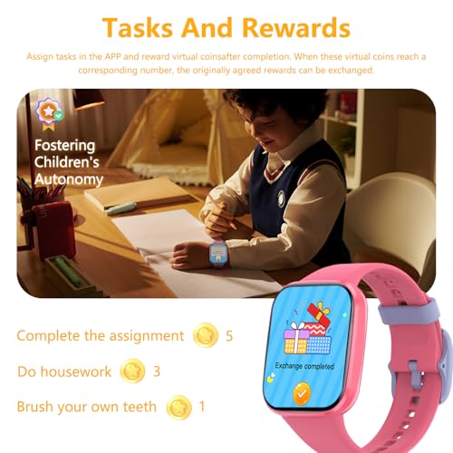 YoYoFit Kids Smart Watch for Girls, IP68 Waterproof 1.69" HD Smartwatch, Task & Rewards Assign, Heart Rate Sleep Monitor, Body Temperature Measure, Step Activity Tracker Watch Gift for Kids, Red - Image 4