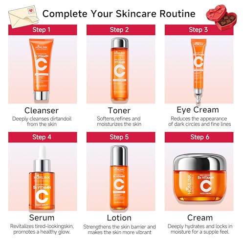 Glown 6-Piece Hydrating Skincare Set with Vitamin C & Niacinamide,Complete Face & Body Care Kit with Cleanser,Toner,Serum,Moisturizer,Eye Cream & Body Lotion | Valentine’s Day Skincare Gift for Women - Image 7