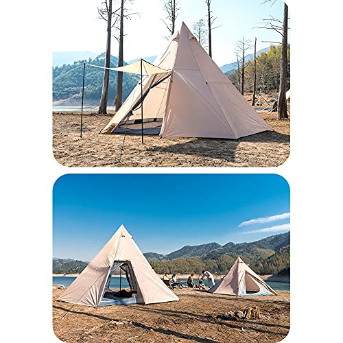QZQHNYJ Outdoor Indian Tent Ultralight Teepee Tent Family Pyramid Tent for Backpacking, Camping, Hiking, Bushcraft, Travel, Winter Camping (Khaki 460X460X300C - Image 4
