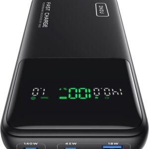 INIU 140W Power Bank, 27000mAh High Capacity Laptop Portable Charger, USB C Tablet Powerbank, Smart Digital Display Phone Charge for iPhone 17 16, Samsung, iPad, MacBook, Camping, Outdoor, Travel etc