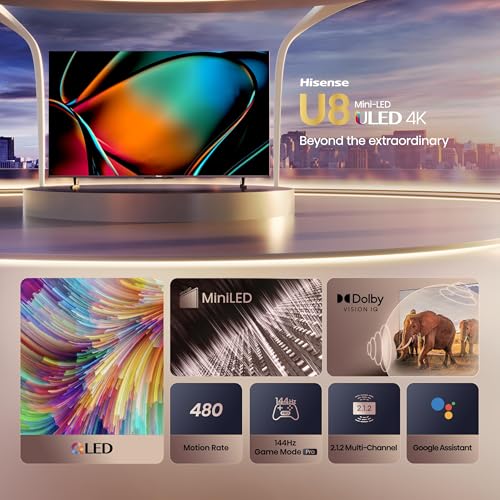 Hisense 100-Inch Class U8 Series Mini-LED ULED 4K UHD Google Smart TV (100U8K) - QLED, 480 Motion Rate, 144Hz Game Mode Pro, Dolby Vision IQ, HDMI 2.1, Alexa Compatibility, 2.1.2 Multi-Channel Audio - Image 3