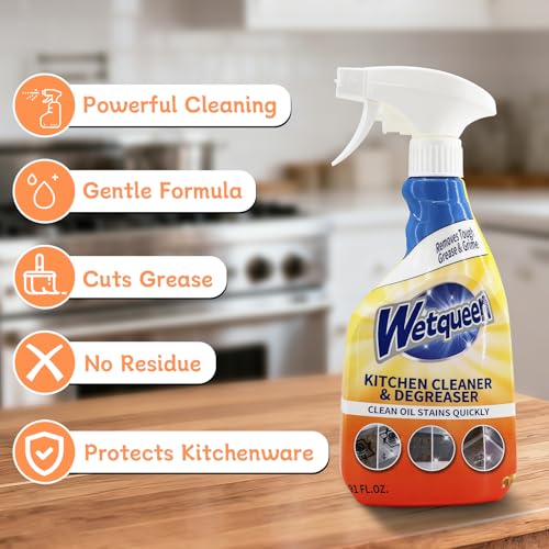 WETQUEEN All Purpose Cleaner Spray, Heavy Duty Kitchen Degreaser Foam & Stubborn Stain Remover for Kitchen, Household, Oven, Stove, Range Hood, Tiles, Dual-Spray Nozzle, Lemon Scent, 16.91 Fl Oz - Image 4