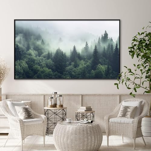 Foggy Forest Canvas Wall Art, Misty Mountain Wall Decor, Nature Canvas Prints, Framed Forest Pictures for Living Room or Bedroom (Black Framed, 59"x33"|150x84cm) - Image 3