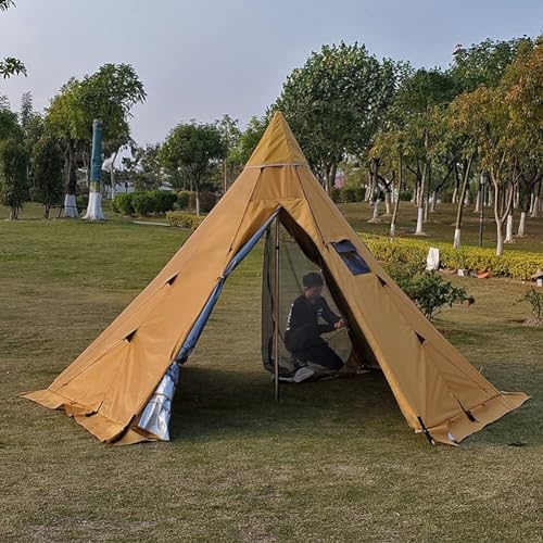 Indian Pyramid Tent with Stove Hole, Waterproof Family Teepee Tent for Camping, Yurt Style Outdoor Shelter, Durable 300D Oxford Cloth, 2 Windows & Zippered Entrance - Image 2