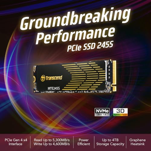 Transcend MTE245 4TB Gaming SSD with Heatsink, Up to 5,300MB/s, for PS5, Desktops, Laptops, M.2 2280 PCIe 4.0 NVMe Gen4x4 Internal Solid State Hard Drive, 3D TLC NAND, High-Speed Internal SSD - Image 3