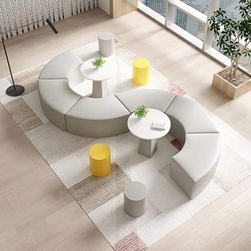 Leather Lounge Sofa Set with Round Table - Creative Breakroom Furniture, Curved Reception Seating for Office, Waiting Area, Minimalist Modern Design D - Image 6