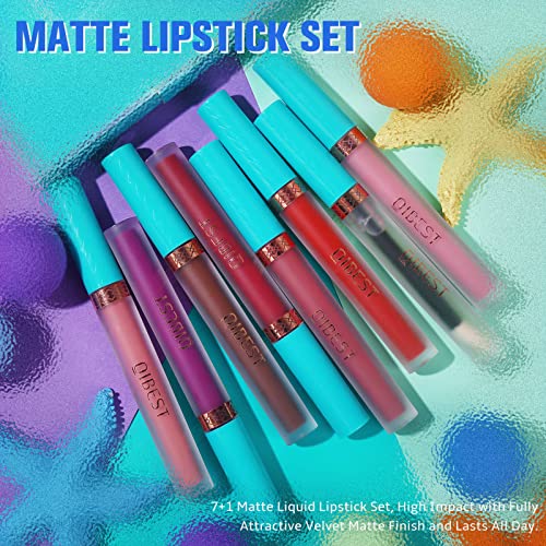 QiBest 7 Matte Liquid Lipstick with 1 Lip Plumber Gloss Makeup Set Long Lasting High Pigmented Velvety Waterproof Nude Lipgloss Kit Make Up Gift Sets for Women Girls - Image 7