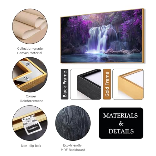 Waterfall Canvas Wall Art, Purple Tree Canvas Wall Art, Purple Landscape Painting, Purple Canvas Wall Art, Waterfall Pictures Wall Art, Nature Living Room Wall Decor, Office Decor (Gold Metal Frame, 69"x39" | 174x98cm) - Image 4