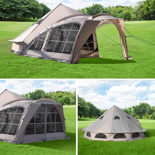 DanCoom Bell Tent, 8/10/12 Person Waterproof Large Family Tents with Sturdy Center & Vestibule, Mesh Window,Waterproof,Spacious Space for All 4 Season Camping Yurt Tent. - Image 3