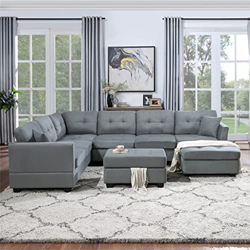 YWMLFZ U-Style Upholstery Sectional Sofa with Storage Ottoman Living Room Furniture Corner Set - Image 5