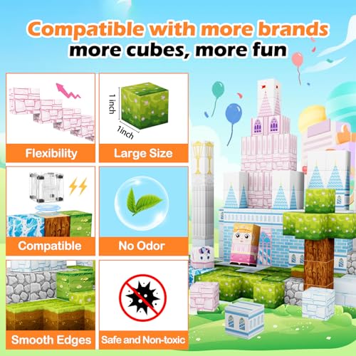 150 PCS Castle Magnet Building Cubes, Tiles Construction Toys Incorporating Magnet for Kids, STEM Sensory Toys for Girls Boys 3 4 5 6+ Years Old, Birthday - Image 2