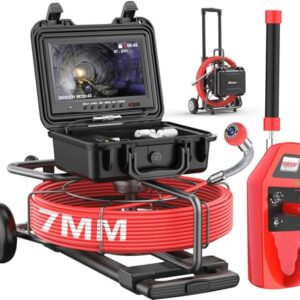Anysun All in 1 Sewer Camera with Locator & Wheels & Pull Handle, 7MM 300Ft Cable, Self Leveling, Distance Counter, 32GB Card, 9” HD Monitor, Pipe Drain Inspection Camera IP68 Industrial Borescope