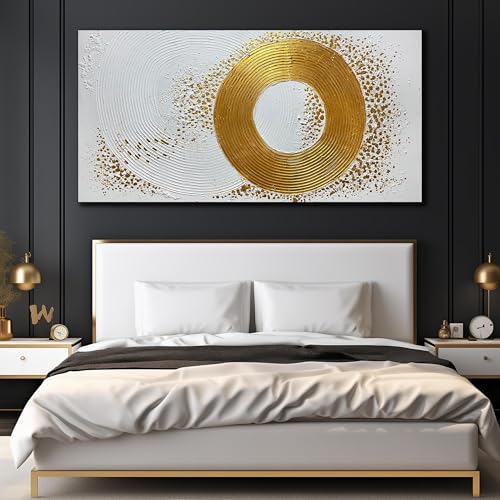 WVMAPTA Minimalist Wall Art for Living Room White and Gold Abstract Oil Painting Wall Decor for Office Huge Wall Art for Hotel Size 40 x 80 Inch - Image 4
