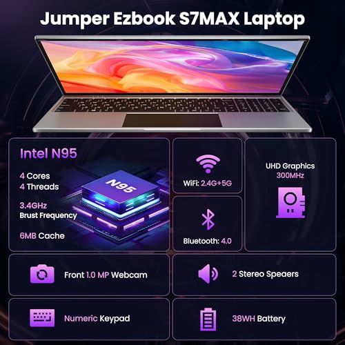 jumper 16 Inch Laptop, 4-Core N95 Processor, Up to 3.4Ghz, 16GB RAM, 640GB Storage,1200p FHD IPS Display, Windows 11 Computer, Office 365 1-Year Subscription, WiFi-6, 38Wh Battery. - Image 2