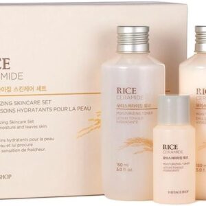 The Face Shop Rice Ceramide Moisturizing Skincare Set – Toner & Moisturizer, Korean Skin Care with Rice Water, Gift Set, Travel Size, Hydrating for Dry Skin