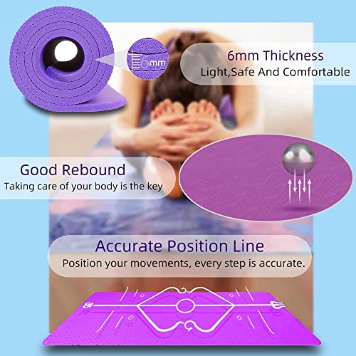 Yoga Mat TPE Sport Mat 183X61cm Yoga Non-slip Acupressure Execise for Gym Floor with Position Line (Black) - Image 4