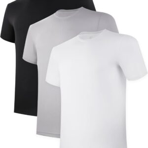 BAMBOO COOL Men’s Undershirt Moisture-Wicking T-Shirts Stretch Crewneck Soft Tees for Men,3 Pack