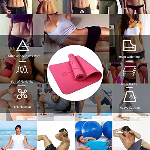 Yoga Mat TPE Sport Mat 183X61cm Yoga Non-slip Acupressure Execise for Gym Floor with Position Line (Black) - Image 2