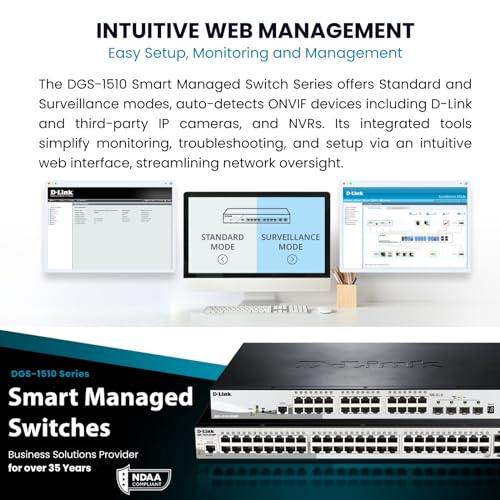 D-Link 52-Port Gigabit Stackable Smart Managed PoE+ Switch with 10G Uplinks | 48 PoE+ (740W) + 4 10GbE SFP+ Ports| L2+/L3 Lite |VLANs |Web Managed |Surveillance Mode | NDAA Compliant (DGS-1510-52XMP) - Image 7