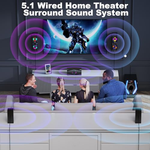 Bobtot Surround Sound Systems Home Theater System - 1200 Watts Peak Power 10" Subwoofer 5.1/2.1 Wired Audio Stereo Speakers Strong Bass with ARC Optical AUX Bluetooth Input - Image 2