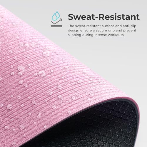 Sunny Health & Fitness Anti-Slip Dual Color Exercise Yoga Mat 6mm Thick Non-Slip Fitness Mat for Standard or Hot Yoga, Pilates, and Floor Workouts - 71 x 24 Inches (Pink) - SF-EM02-PK - Image 2