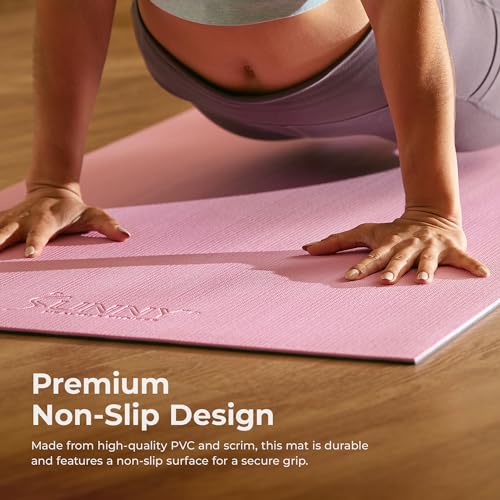 Sunny Health & Fitness Anti-Slip Dual Color Exercise Yoga Mat 6mm Thick Non-Slip Fitness Mat for Standard or Hot Yoga, Pilates, and Floor Workouts - 71 x 24 Inches (Pink) - SF-EM02-PK - Image 3