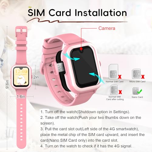 Getfitsoo Wonlex 4G GPS Kids Smartwatch with SIM Card, 1.78" AMOLED Large Touch Screen Smart Watch for Kids, Boys Girls Phone Watch with Video Voice Calls, SOS, Camera, Pedometer, Alarm, Game(Pink) - Image 6