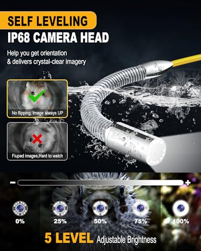 Anysun Self Leveling Sewer Camera with Locator, Distance Counter, 7MM Thicker Cable, 300Ft/91.5M Pipe Inspection Cameras with 9'' 1080P IPS Screen, IP68 Sewer Drain Cam with DVR Recorder & 32GB Card - Image 5