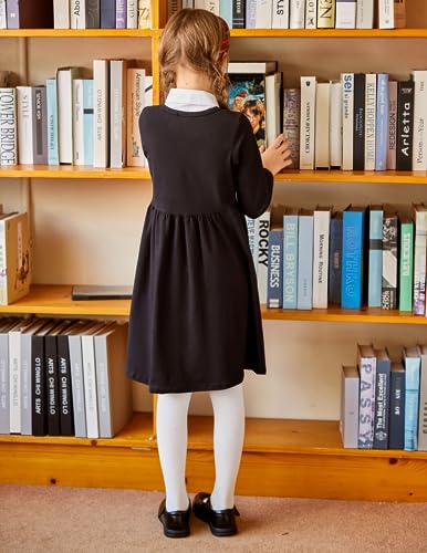 Arshiner Girls Long Sleeve Casual Swing Dresses Black 7-8 Years - Image 8