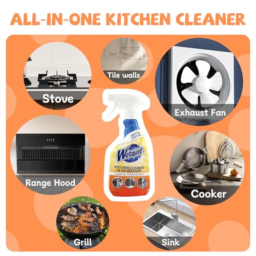 WETQUEEN All Purpose Cleaner Spray, Heavy Duty Kitchen Degreaser Foam & Stubborn Stain Remover for Kitchen, Household, Oven, Stove, Range Hood, Tiles, Dual-Spray Nozzle, Lemon Scent, 16.91 Fl Oz - Image 6