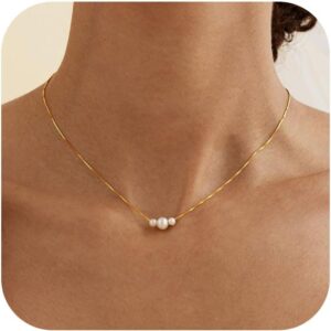 Gold Pearl Necklaces for Women Trendy, 14K Gold Plated Dainty Necklace Simple Layered Pearl Necklaces for Women Trendy Wedding Birthday Jewelry