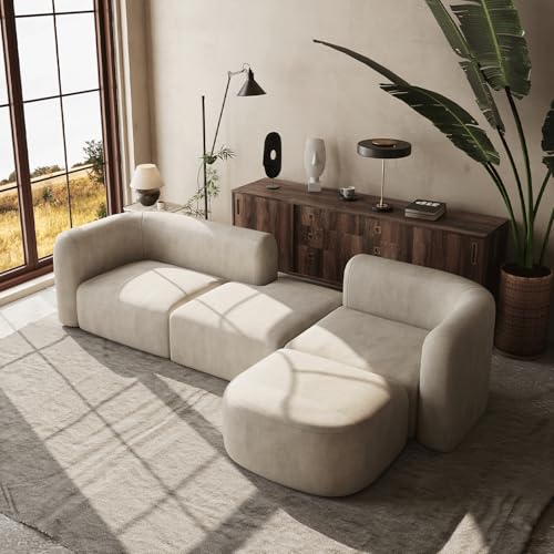 Acanva Luxury Modern Tight Curved Back Velvet Sofa, Minimalist Style Comfy Couch for Living Room Apartment, 4 Seater Modular Sectional, Cream - Image 4