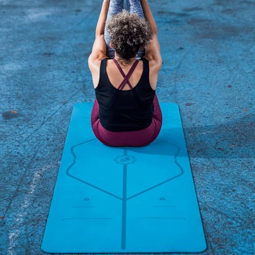 LIFORME Original Yoga Mat & Yoga Pad Bundle Pack – Patented Alignment System, Eco-Friendly, Non-Slip Warrior-Grip, Made with Natural Rubber, Thick, Sweat Resistant, Comfortable - Blue/Blue - Image 7