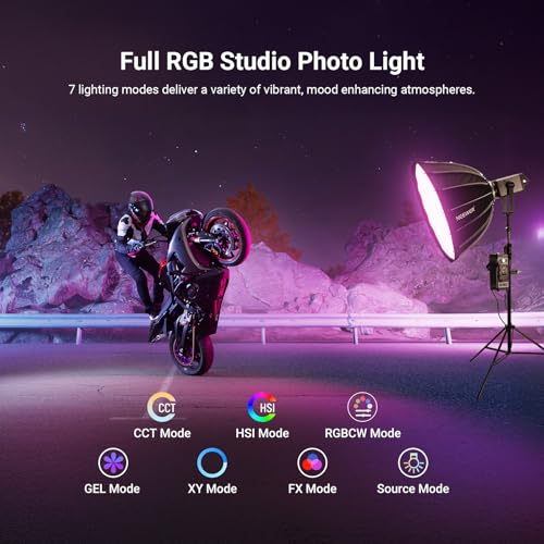 NEEWER 600W RGB Studio Video Light with 2.4G/APP/DMX Control, 56,000lux/1m CRI95+ COB LED Continuous Output Lighting, 2500K-7500K PWM Dimming 17 Scenes Bowens Spotlight for TV News Filmmaking, AS600C - Image 3