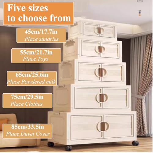 RUJHGL Large Stackable Storage Bins Plastic Storage Bins with Lids Foldable Storage Bins with Magnetic Doors & Wheels Milk White - Image 4