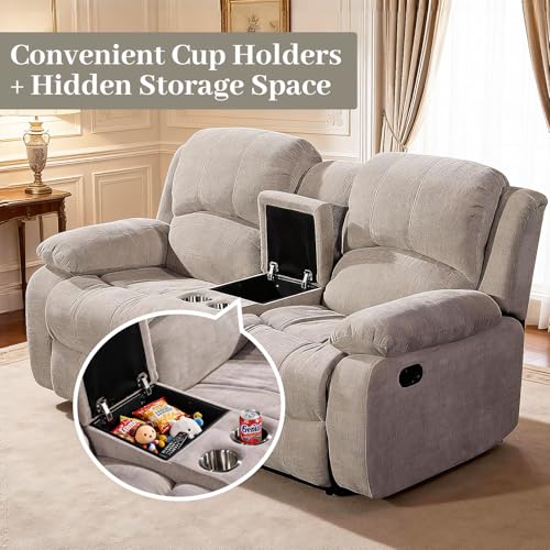 Betsy Furniture Soft Microfiber Reclining Sofa Set, Drop Down Table, Cupholder Console, Living Room Set, Sofa Loveseat Glider Chair 8018M (Light Grey, Sofa+Loveseat+Chair) - Image 5