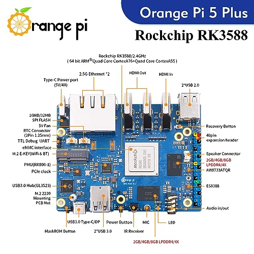 Orange Pi 5 Plus 16G with 256GB eMMC Module RK3588 8 Core 64 Bit Single Board Computer, 2.4GHz Frequency Open Source Board Run Orange Pi OS,Android,Debian,Ubuntu (Pi 5 Plus 16G+256GB eMMC+TC Supply) - Image 2
