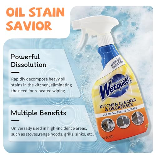 WETQUEEN All Purpose Cleaner Spray, Heavy Duty Kitchen Degreaser Foam & Stubborn Stain Remover for Kitchen, Household, Oven, Stove, Range Hood, Tiles, Dual-Spray Nozzle, Lemon Scent, 16.91 Fl Oz - Image 2