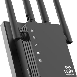 WiFi Extender with 4 Antennas 1200Mbps – Dual Band 5GHz/2.4GHz, WiFi Extender Signal Booster with 3 Modes Support, WiFi Repeater with 12880 Sq.ft 105 Devices, Easy Set Up for Home