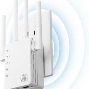 WiFi Extender with Ethernet Port, Covers Up to 13888 Sq.ft and 150+ Devices, WiFi Extender Signal Booster with Dual Band 5GHz/2.4GHz, Antennas, Ethernet Port & EasyMesh, 1-Tap Setup