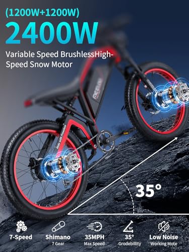 sepado Electric Bike for Adults 2400W Dual Motor, 52V 25AH Battery 40-70Miles Range Ebike Full Suspension Hydraulic Brake Electric Mountain Bike with Upgrade LCD Color Display - Image 4