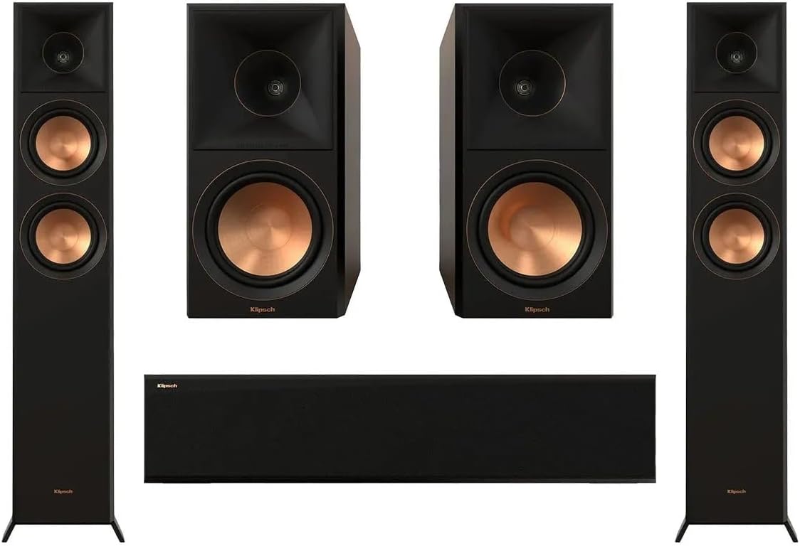 Klipsch Reference Premiere RP-8000F II 5.0 Home Theater Pack, Bundle with 2X RP-8000F II 8" Floorstanding Speaker, RP-504C II Center Channel Speaker, 2X RP-600M II Bookshelf Speaker, Walnut - Image 2