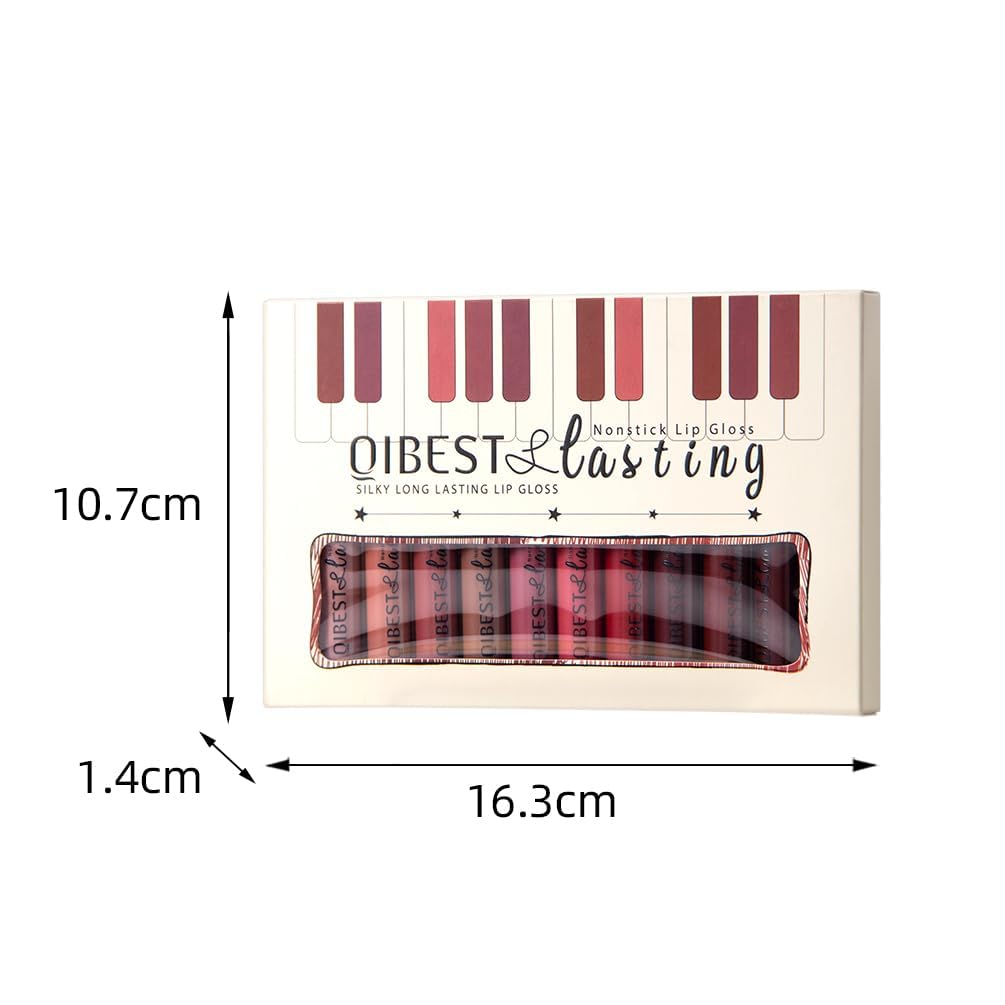 QiBest 12Pcs Matte Liquid Lipstick Set for Girls & Women, 24 Hours Long Lasting Waterproof Nude Dark Red Lip Gloss Valentine Gift Makeup Kit, Non-Stick Cup Mate Duracion 24 Horas Originales Lip Stains - Image 8