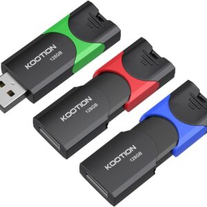 KOOTION 128GB Flash Drive 3 Pack USB Flash Drives Multicolor USB Drive Retractable Thumb Drive USB 2.0 Flash Drive Zip Drives High Speed Jump Drives with LED Indicator – 3Pack (Red, Green, Blue)