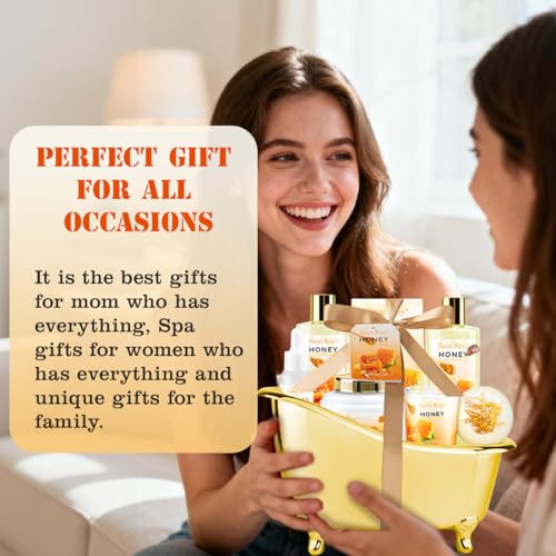Christmas Gifts for Women Bath & Body Gift Set, Luxury Home Spa Bath Gift Basket, Honey Almond Scented Bath Set, Pamper Gifts Birthday gifts & Teens, Spa Kit Gift, Home Spa Gifts for Men Dad - Image 4