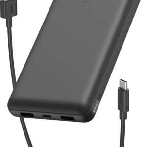 Belkin Portable Charger, USB-C Power Bank 20000 mAh w/ 2 USB-A Ports, 15W w/ Type-A to Type-C Cable – iPhone 17, Air, Pro, Pro Max, AirPods, Apple Watch, Samsung Galaxy S25, Google Pixel 10 – Black