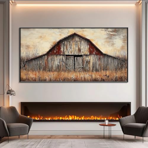 Vintage Barn Canvas Art - Old Farmhouse Wall Decor, Large Black Framed (71"x35"|180x90cm) - Image 2