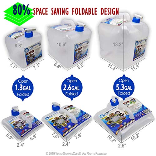 WaterStorageCube BPA-Free Collapsible Water Container with Spigot, Camping Water Storage Carrier Jug for Outdoors Hiking Backpack & Survival Kit, Foldable Portable Water Canteen (8-Pack) - Image 2